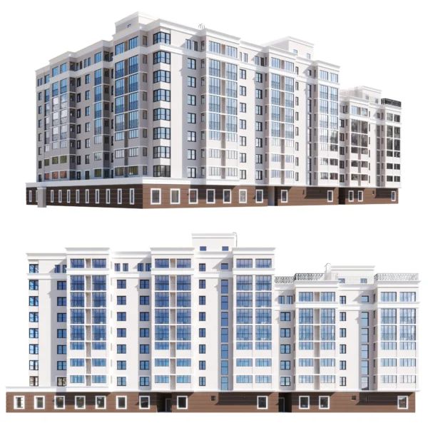 Многоэтажный жилой дом 3D модель скачать на ru.cg.market, 3ds max, Corona Render, V-Ray